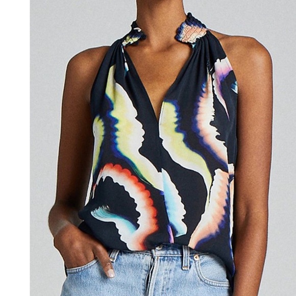 A.L.C Silk Sleeveless Minelli Top in Navy Abstract - Picture 2 of 5